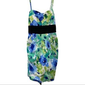 Blue green floral spaghetti strap dress